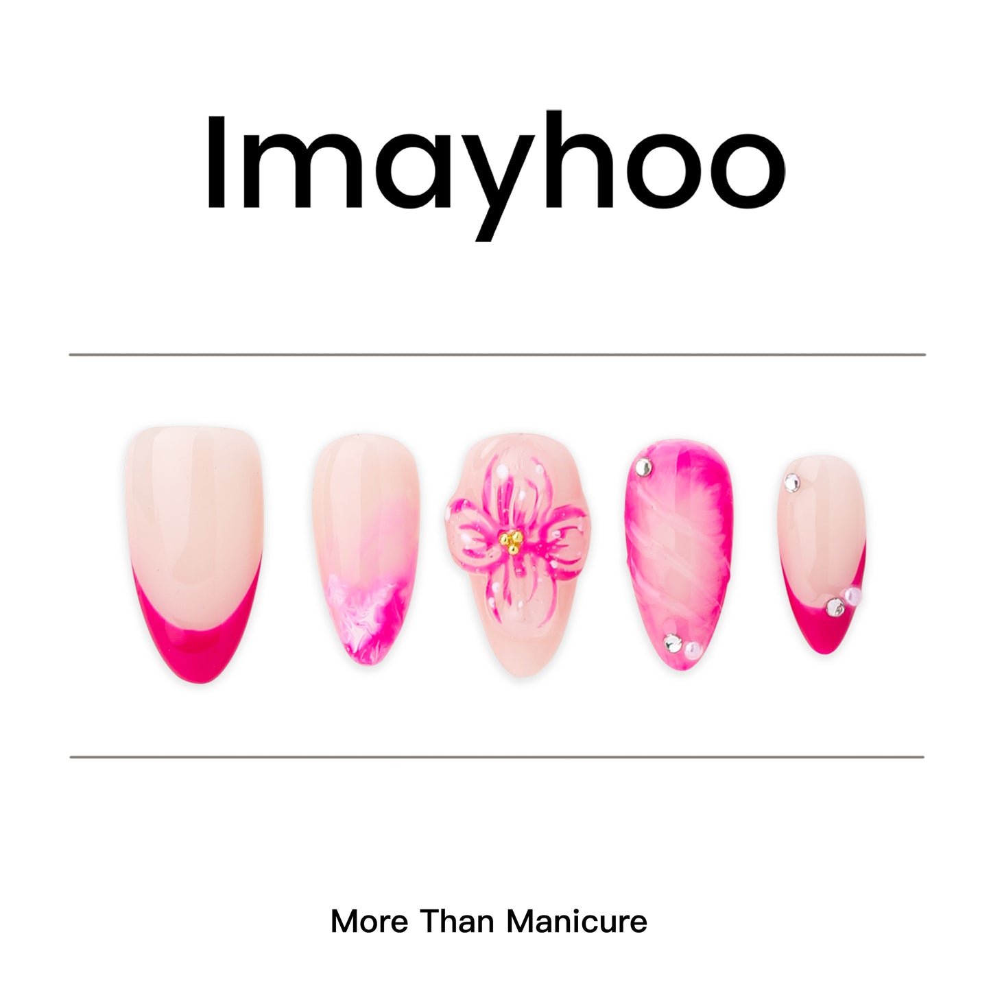 Almonds-Medium Nail-French Nail-Flower (10pcs) OMGXX30001