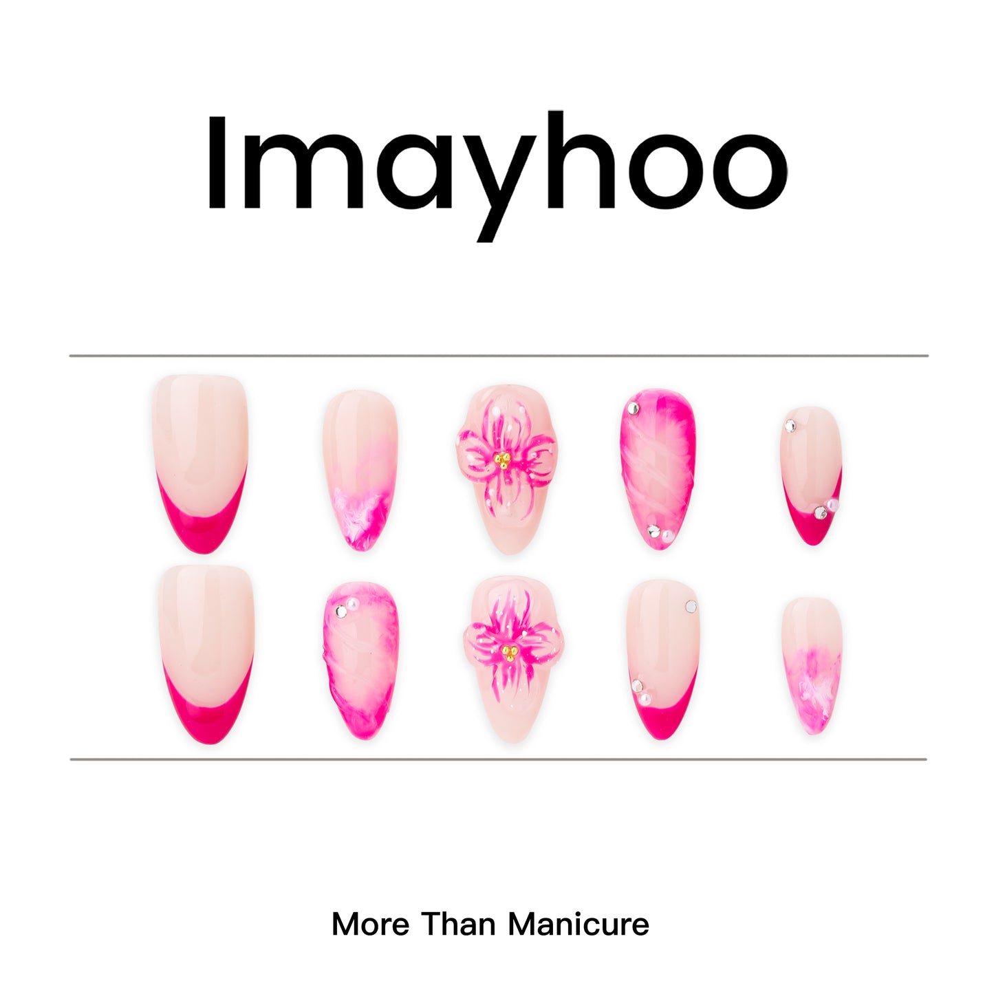 Almonds-Medium Nail-French Nail-Flower (10pcs) OMGXX30001