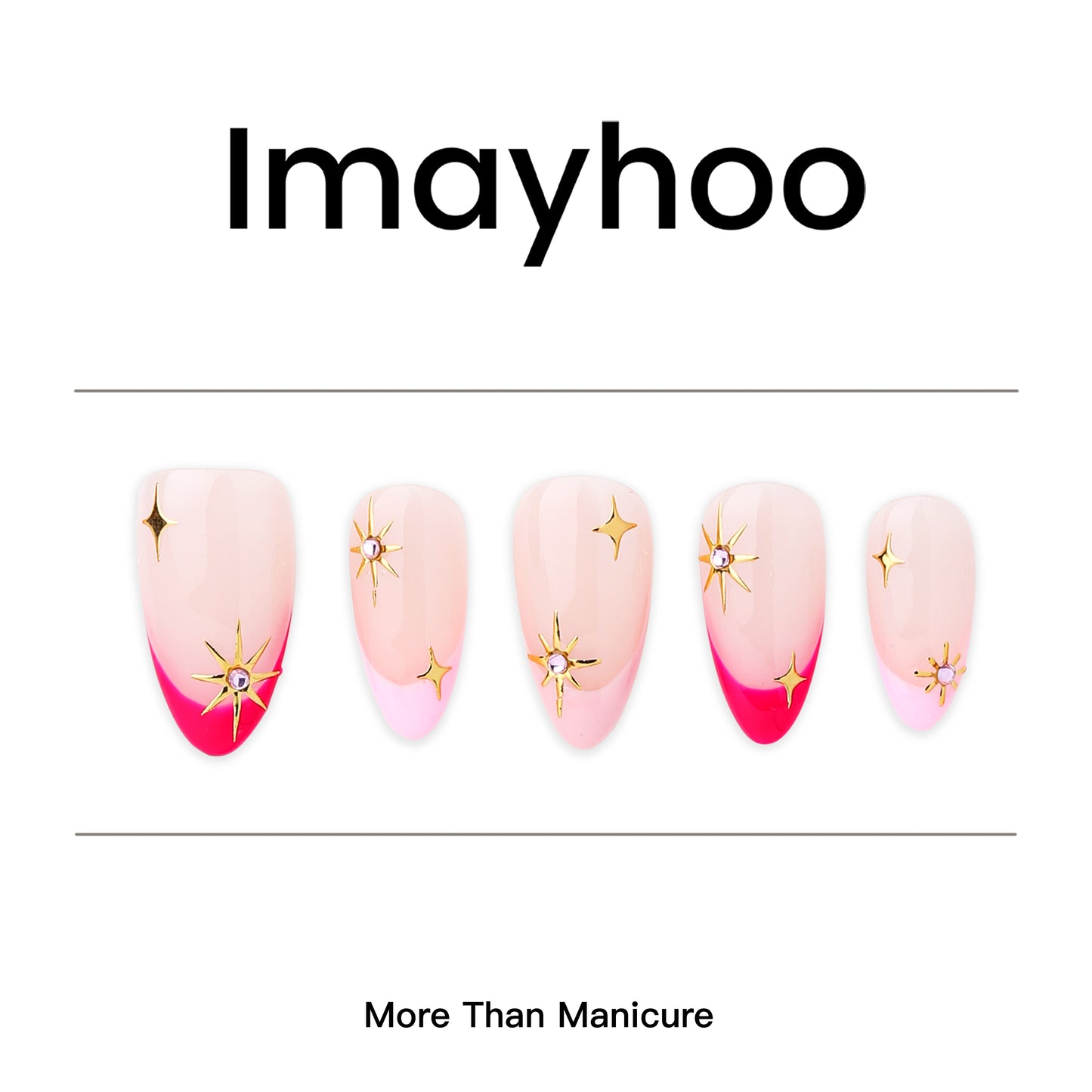Almond-Medium Nail-Pink-Star (10pcs) OMZXX026