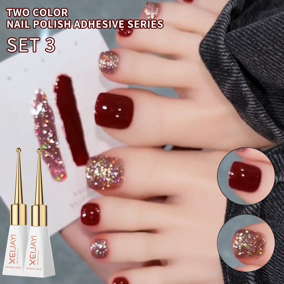 2-color Set Cat Eye & Glitter Gel Nail Polish