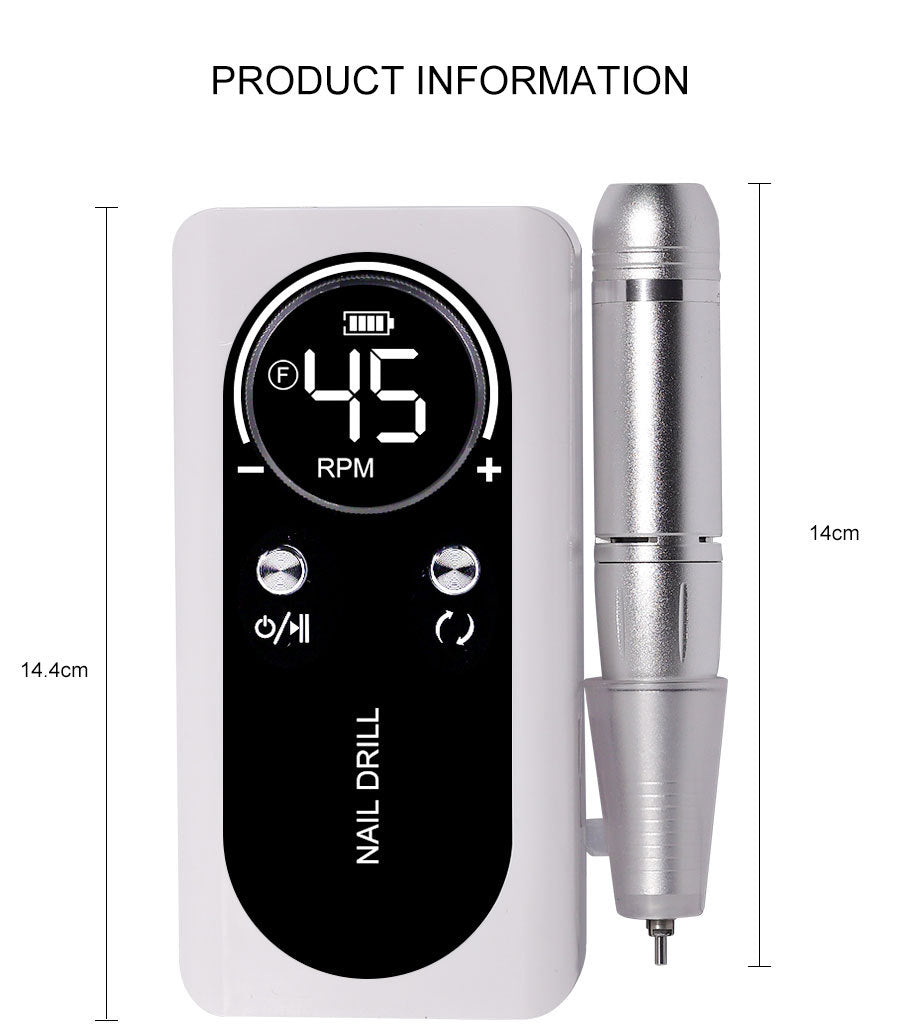45000 RPM Portable Electric Nail Polisher with Bits LED Display