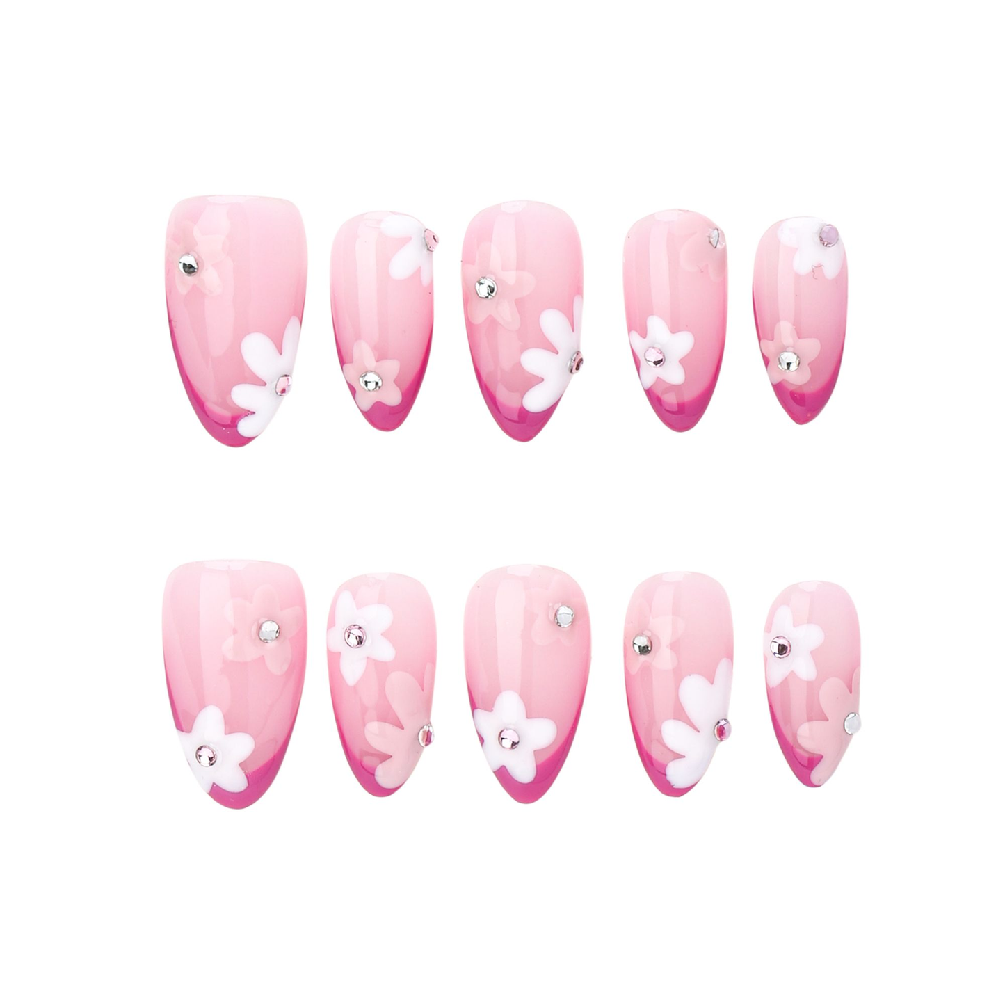 Almonds-Medium Nail-French Nail-Plant (10pcs) OMZXX050