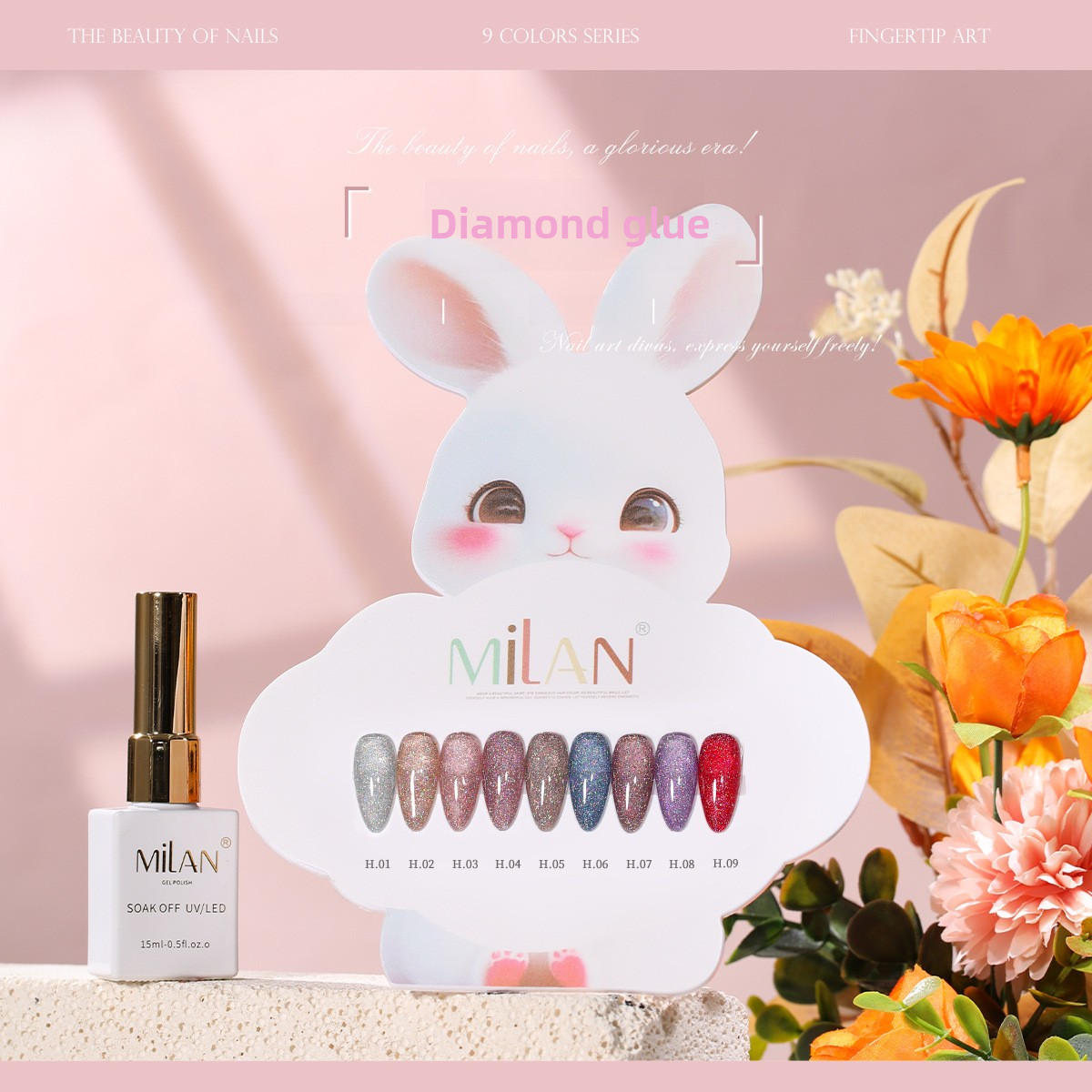 MILAN 9 Colors Glitter Gel Nail Polish Kit 15ml/pcs (with Display Board)