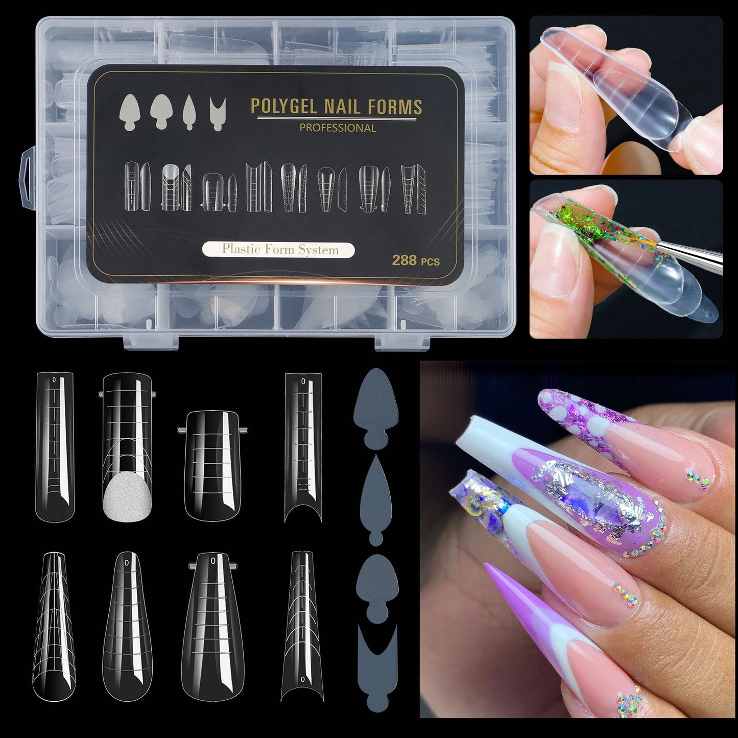 288pcs Polygel Nail Forms