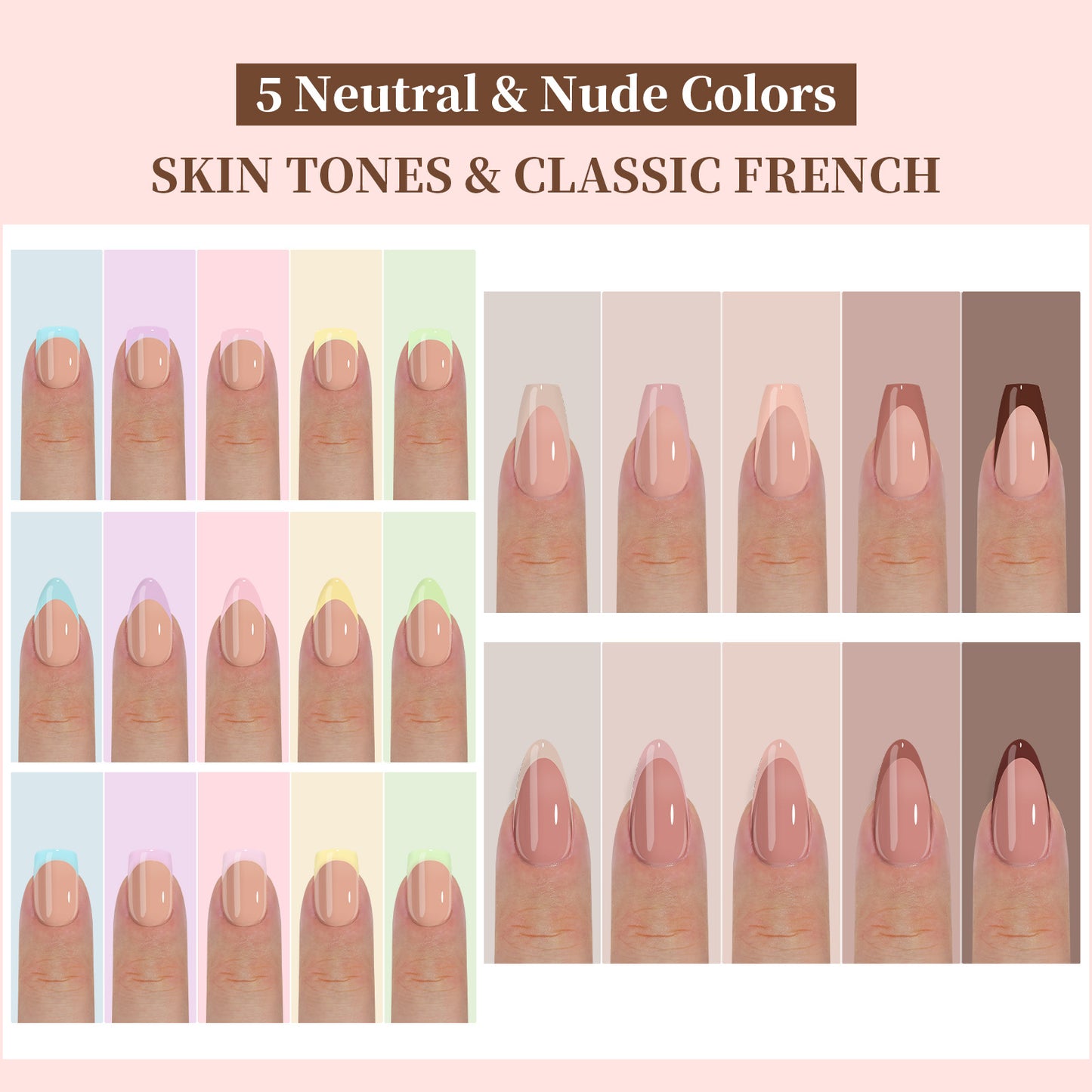 Almond Square Coffin French Tip Press On Nails 150PCS