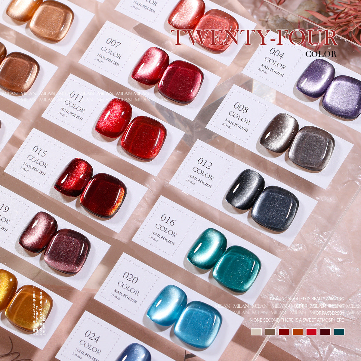 MILAN 24 Colors Cat's Eye Gel Nail Polish Kit 15ml/pcs (with Display Board)