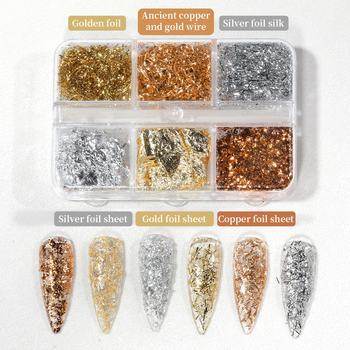 Nail Foil Flakes Glitter Gold Foil Silver Foil 6colos Set Salon Gel Manicure Diy At Home Nail Art