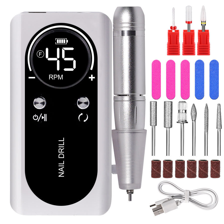 45000 RPM Portable Electric Nail Polisher with Bits LED Display