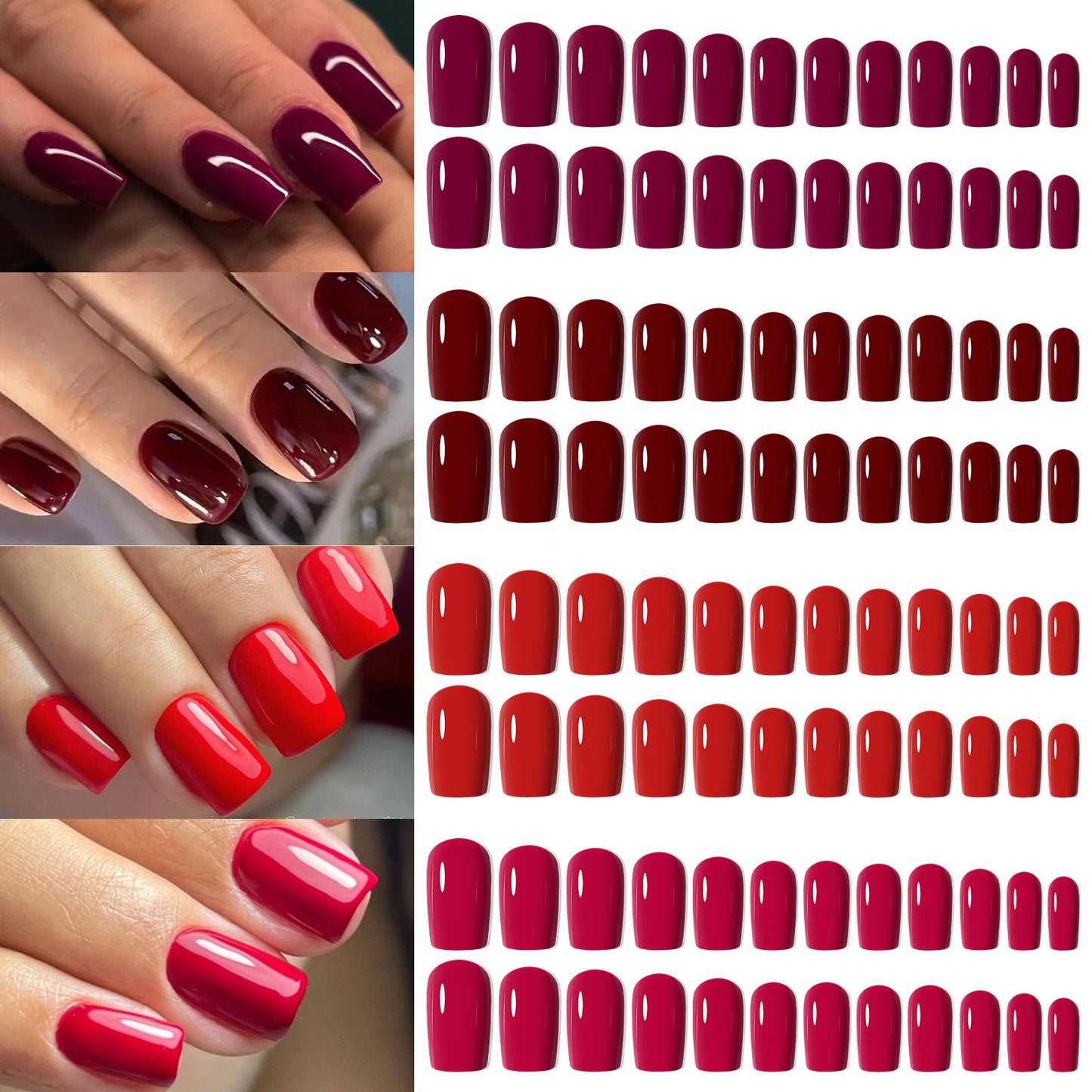 96pcs Short False Nails Tips 4 Color Medium Square Press On Nails