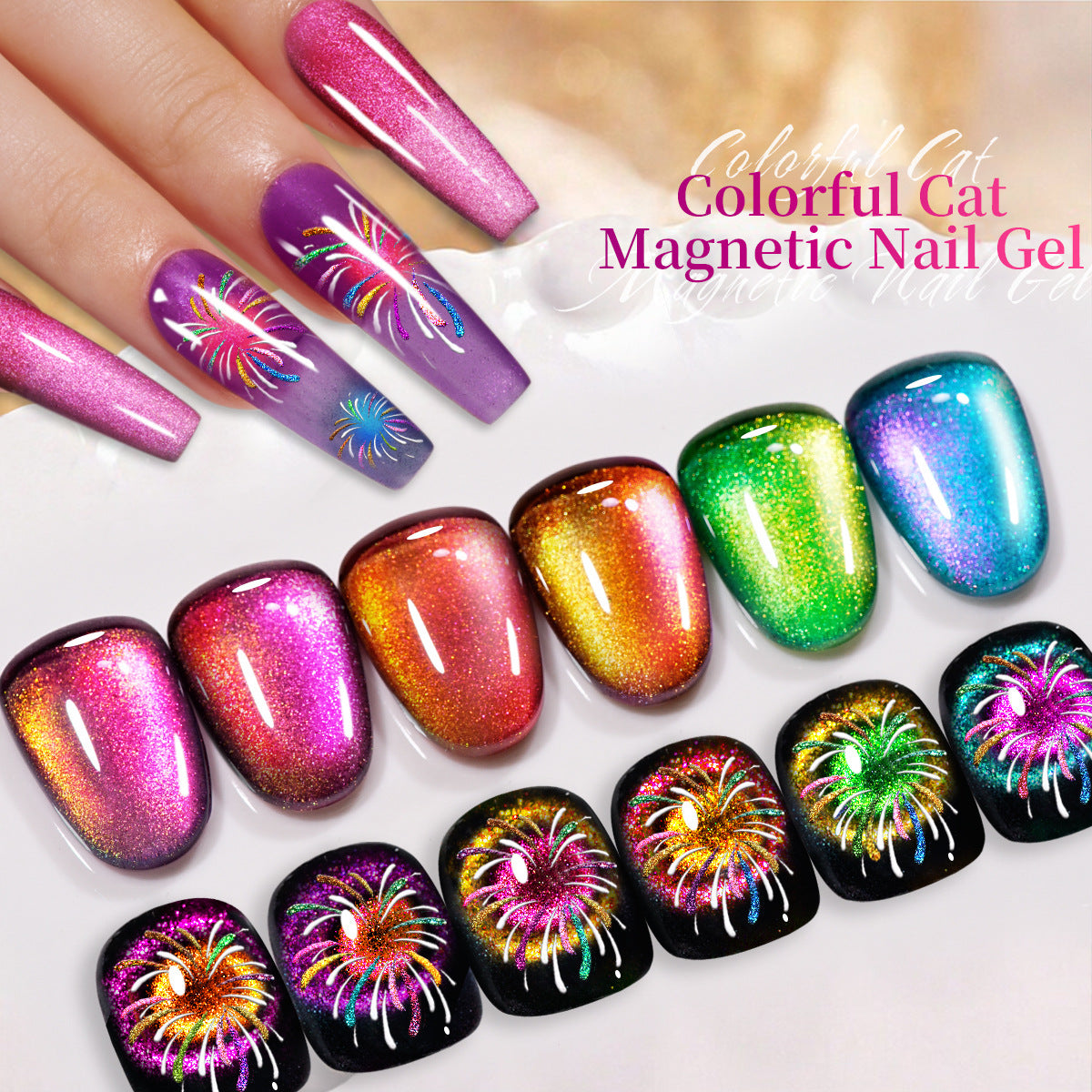 Double Light Cat's Eye Nail Polish Purple Red Green Blue Brown Pink Autumn and Winter Colors Salon Gel Manicure Diy At Home Nail Art Gift For Women Girl(10ml/0.3fl.oz)