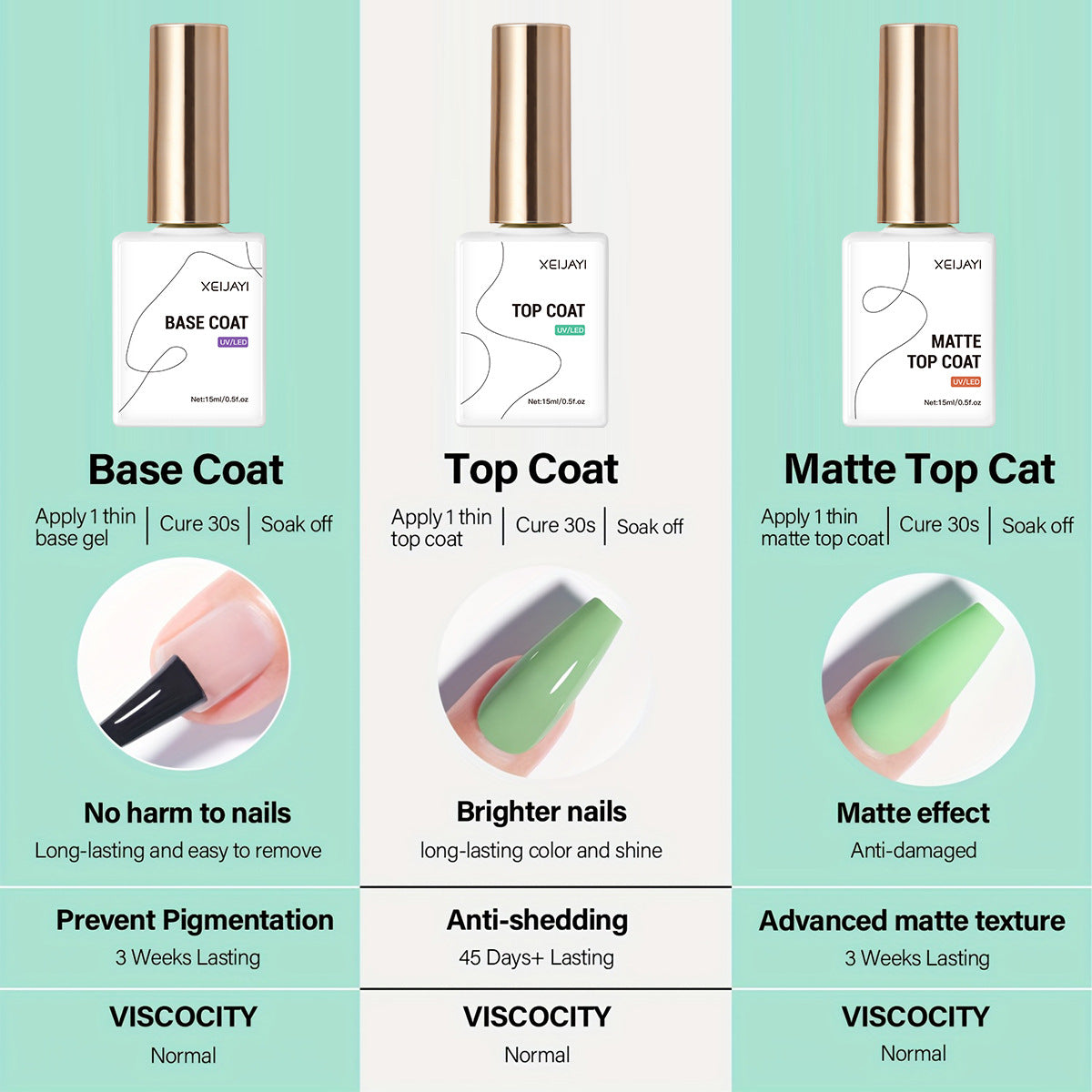 3pcs Base Coat Matte Top Coat Set