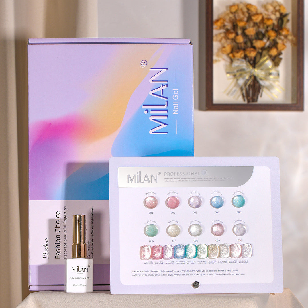 MILAN 10 Colors Cat's Eye Gel Nail Polish Kit 15ml/pcs (with Display Board)