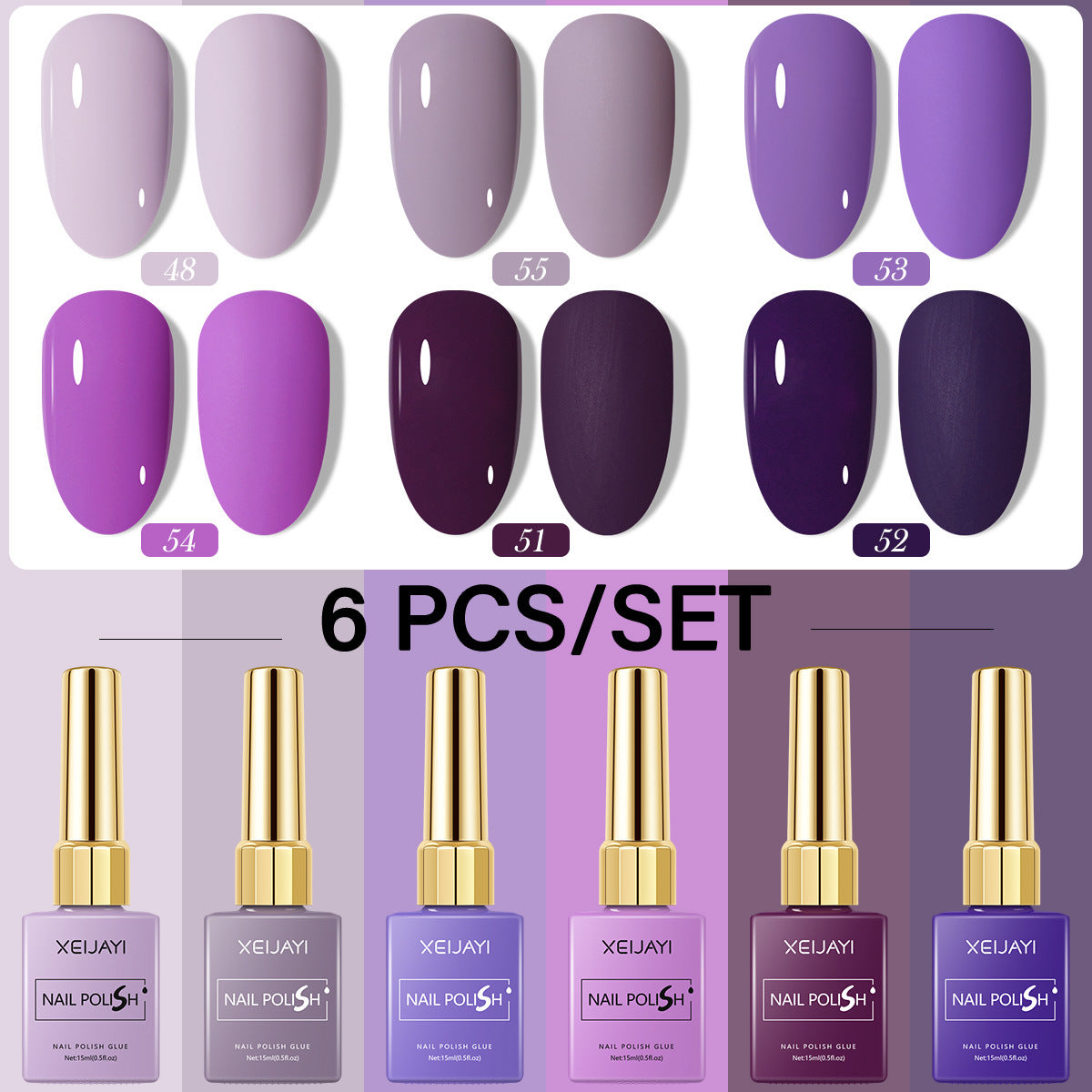 6 Colors Purple Series Gel Nail Polish