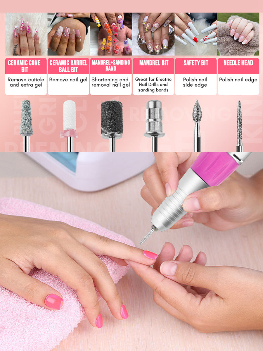 30W Professional Electric Nail File Efile Set with 6 Nail Drill Bits & Bands