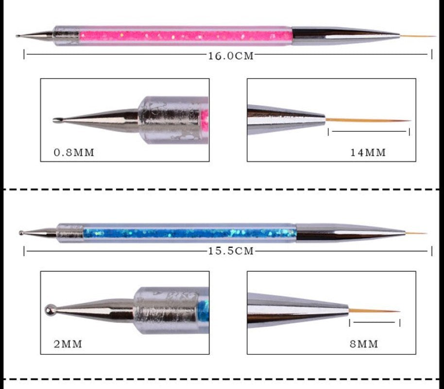 5Pcs/Set 2 in 1 Double Head Nail Art Dotting Pen Liner Brushes