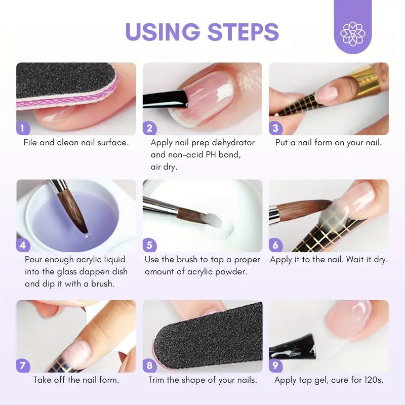 NOCIS Acrylic Nail Liquid 120ml/4.2fl.oz With 3pcs Acrylics Brush Size(8/10/14)