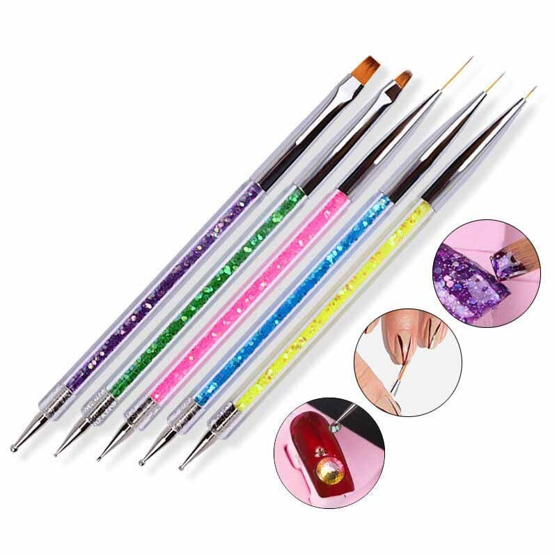 5Pcs/Set 2 in 1 Double Head Nail Art Dotting Pen Liner Brushes