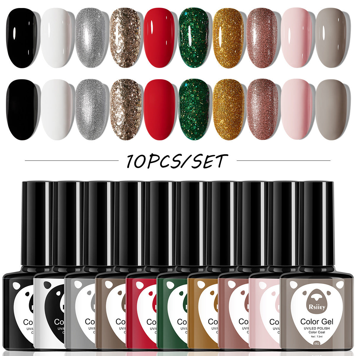 Christmas 10 Colors Nail Gel Polish Set Popular Nude Red Green Gold Silver Glitter Nail Polish Salon Gel Manicure Diy At Home Nail Art 7.3ml*10colors/set
