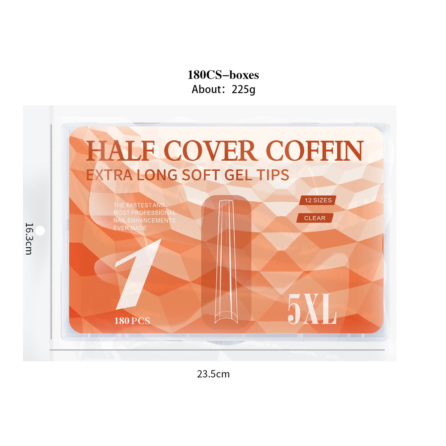 180pcs 5XL Extra Length Clear Nail Tips