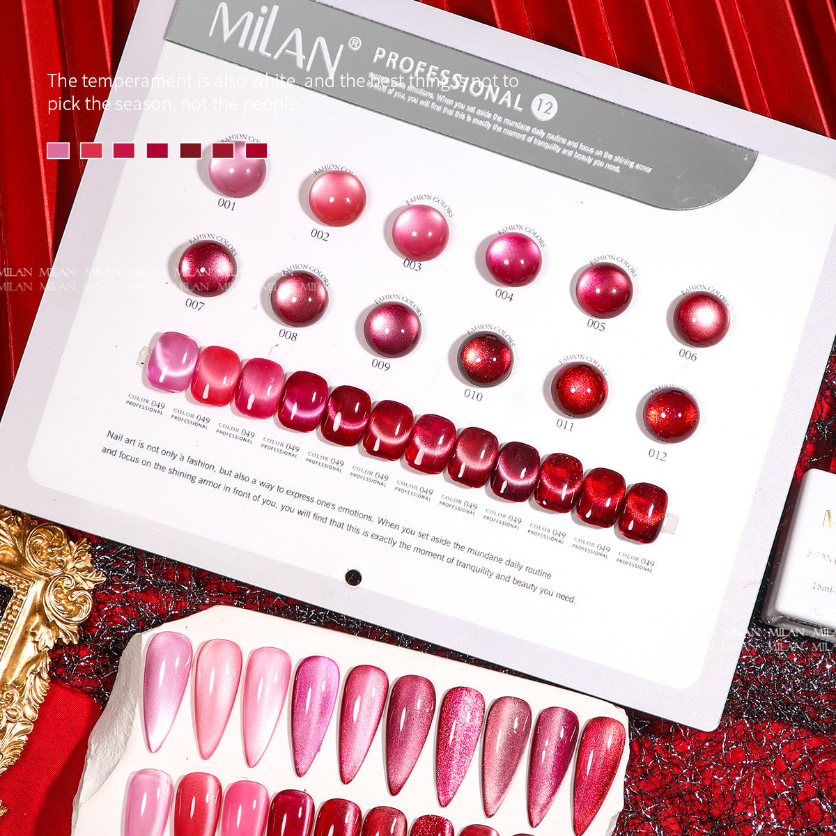 MILAN 12 Colors Burgundy Cat's Eye Gel Nail Polish Kit 15ml/pcs (with Display Board)