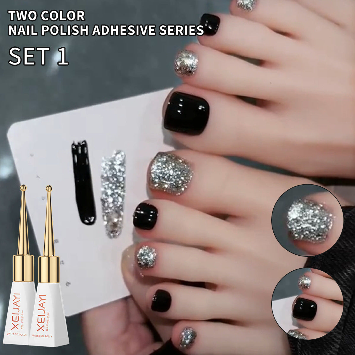 2-color Set Cat Eye & Glitter Gel Nail Polish