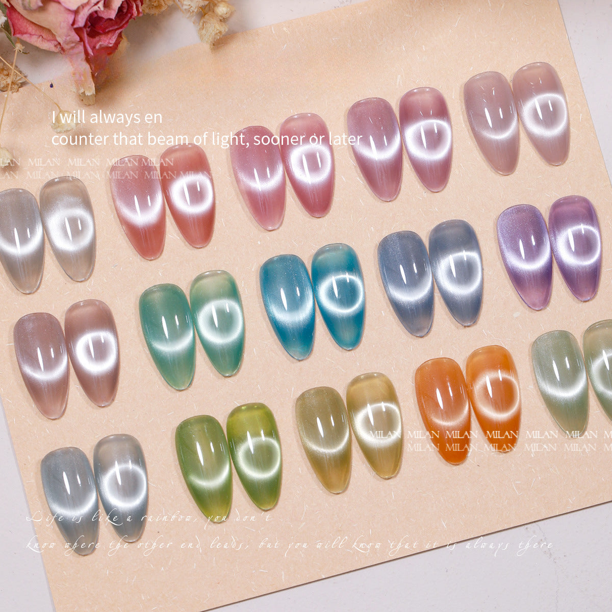 MILAN 18 Colors Glass Bead Cat's Eye Gel Nail Polish Kit 15ml/pcs (with Display Board)