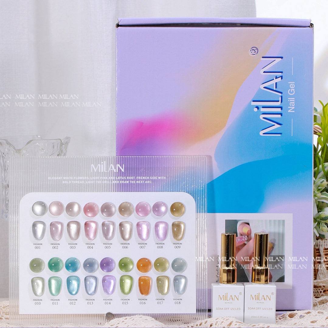 MILAN 18 Colors Glass Bead Cat's Eye Gel Nail Polish Kit 15ml/pcs (with Display Board)