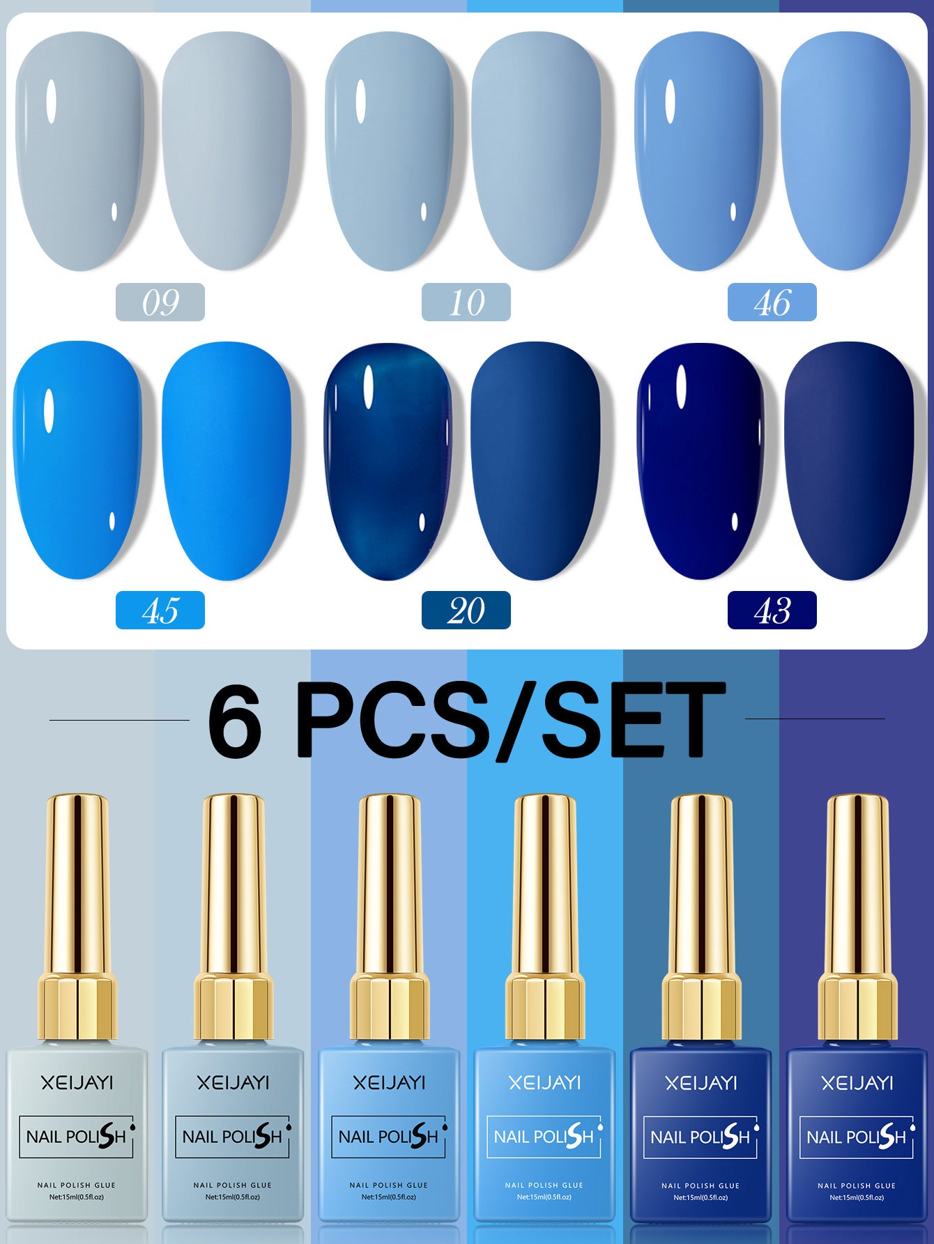 6 Colors Blue Series Gel Nail Polish