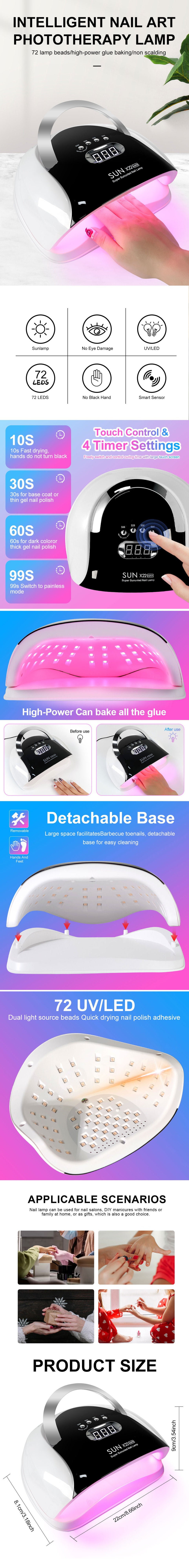 72 LED Nail Lamp with 4 Timer Settings
