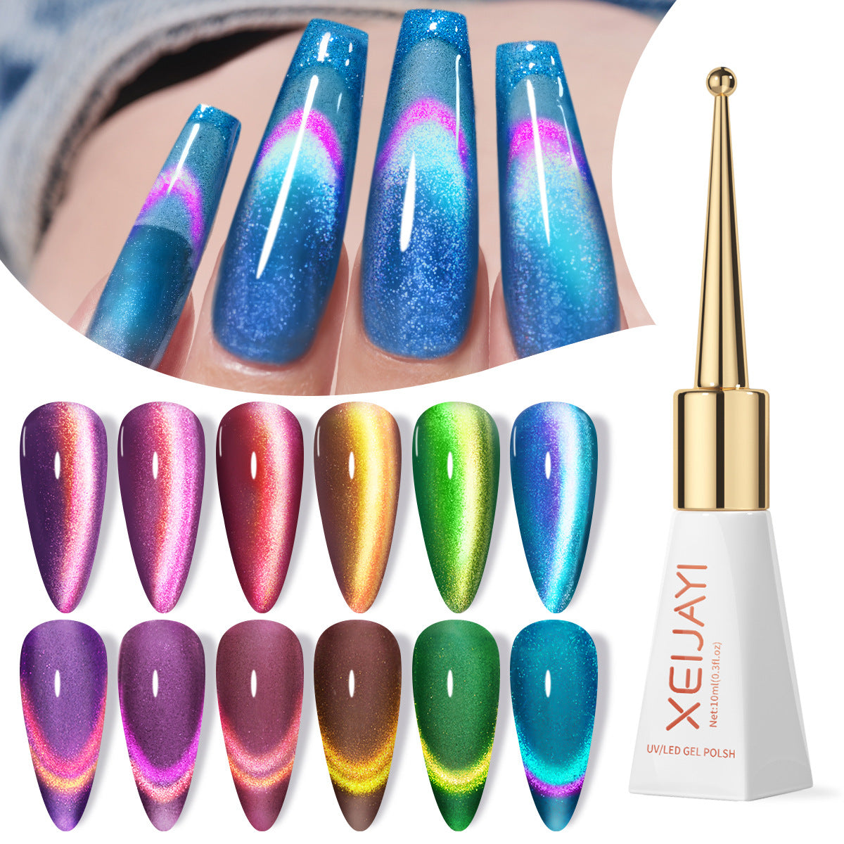 Double Light Cat's Eye Nail Polish Purple Red Green Blue Brown Pink Autumn and Winter Colors Salon Gel Manicure Diy At Home Nail Art Gift For Women Girl(10ml/0.3fl.oz)