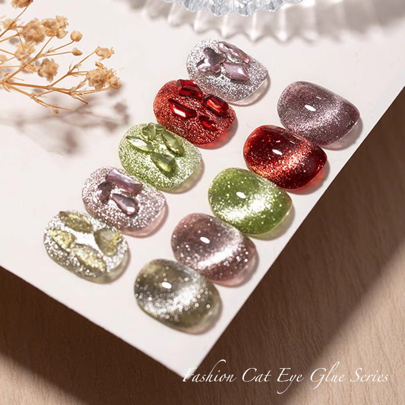 Giltter Cat's Eye Nail Gel Polish Soak Off UV Gel Polish Silver Red Black Gold Pink 8Colors Salon Gel Manicure Diy At Home Nail Art 10ml/pcs