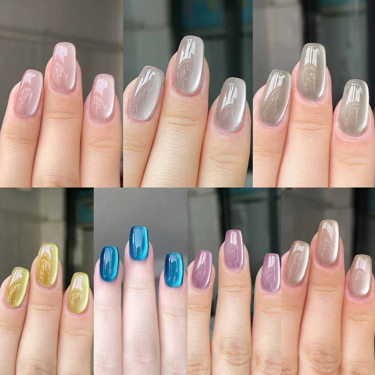 Cat's Eye UV Gel Nail Polish Pink Ice Blue Yellow Nude Purple Moonlight Colors Gel Nail Polish Set Of 7 Colors Gel Polish Kit Salon Gel Manicure Diy At Home Nail Art (5ml/pcs)