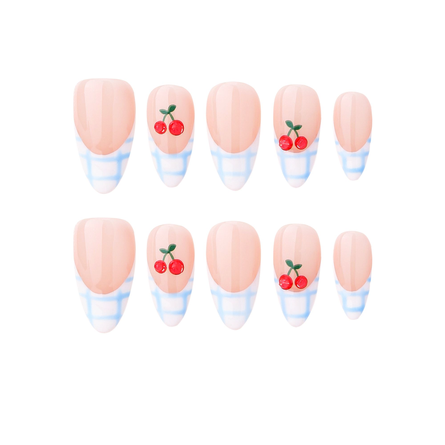 Almonds-Medium Nails-French Nail-3D cherry (10pcs) OMGXX20001