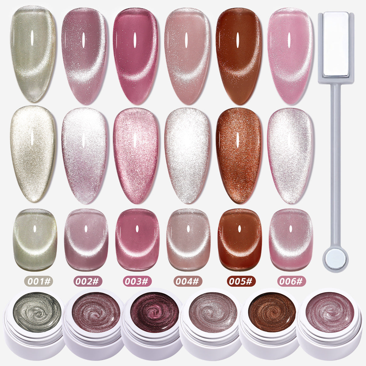 6 colors Moonlight Glitter Cat Eye Gel Nail Polish