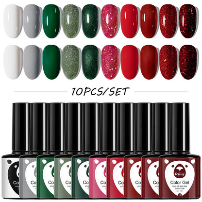 Christmas 10 Colors Nail Gel Polish Set Popular Nude Red Green Gold Silver Glitter Nail Polish Salon Gel Manicure Diy At Home Nail Art  7.3ml*10colors/set