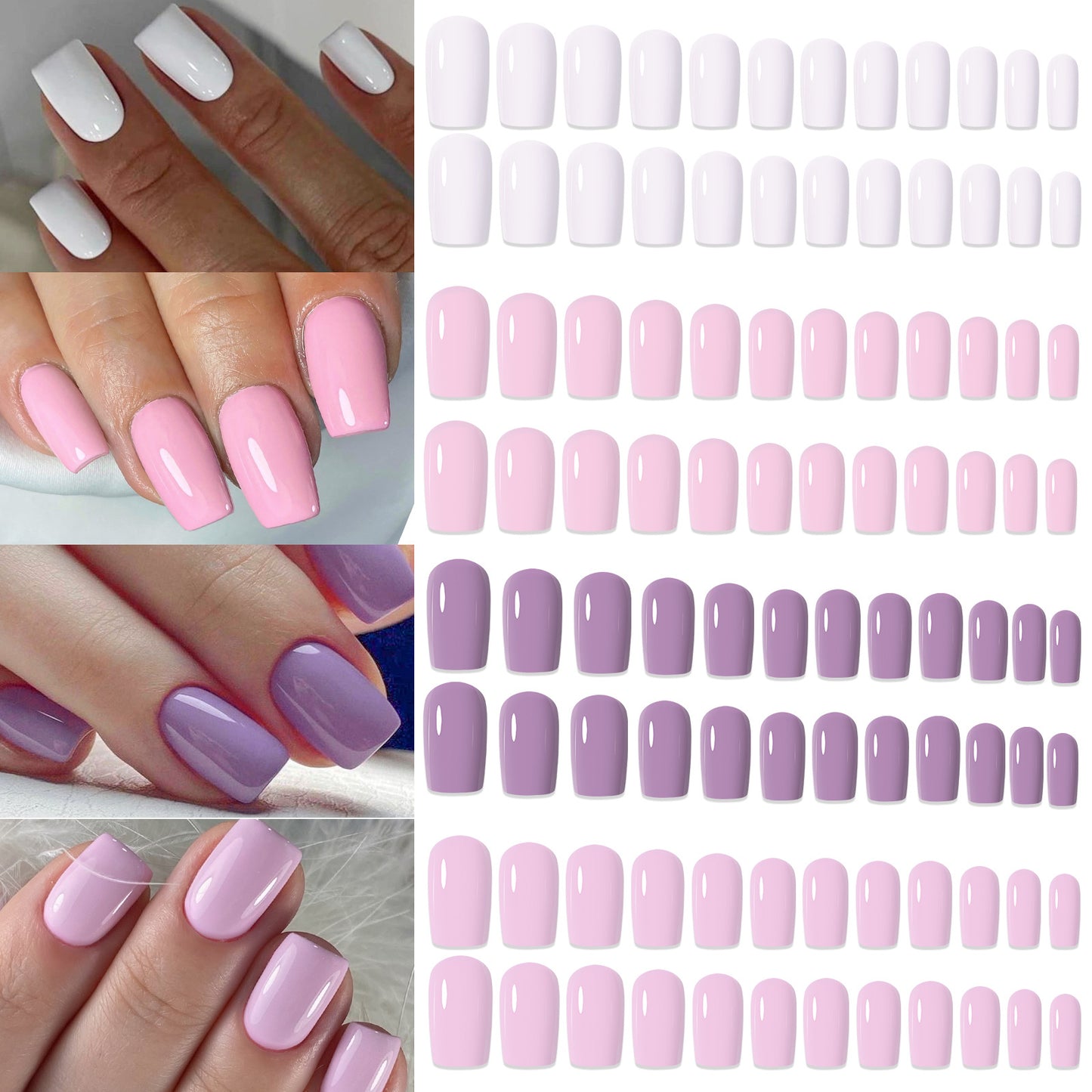 96pcs Short False Nails Tips 4 Color Medium Square Press On Nails
