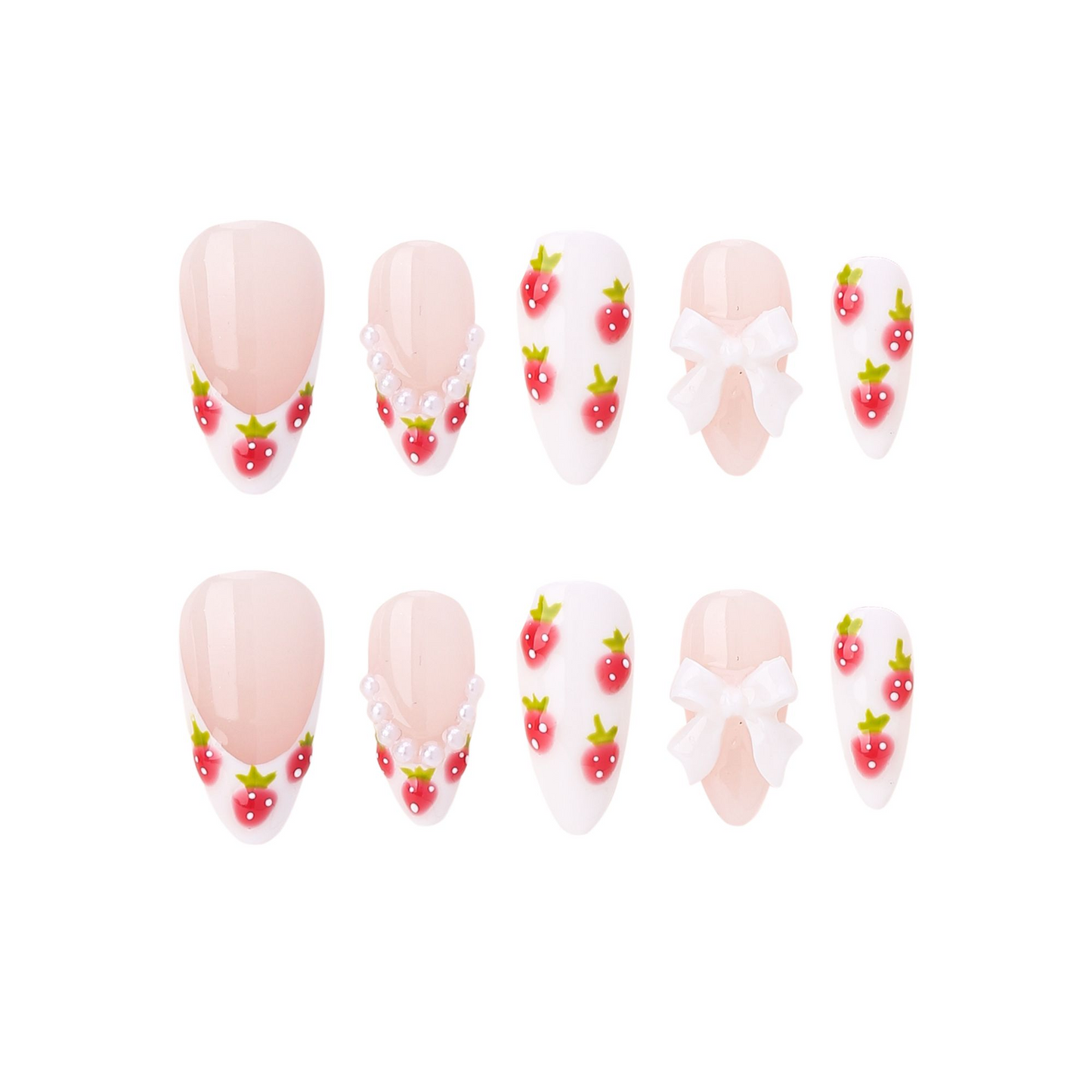 Almond-Medium Nail-Pink-Strawberry (10pcs) OMZXX037
