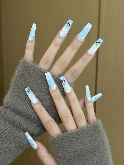 Coffin-Long Nail-Plant-Ombre (10pcs) OMGXX23001