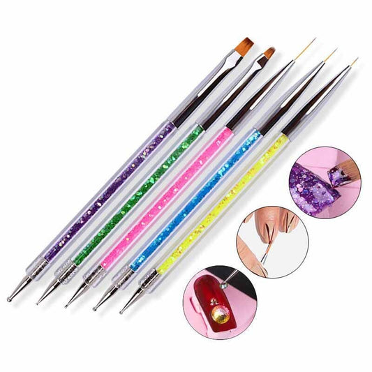 5Pcs/Set 2 in 1 Double Head Nail Art Dotting Pen Liner Brushes