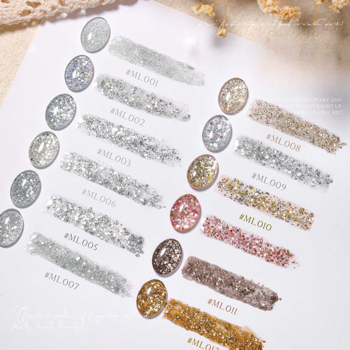 MILAN 12 Colors Glitter Gel Nail Polish Kit 15ml/pcs (with Display Board)