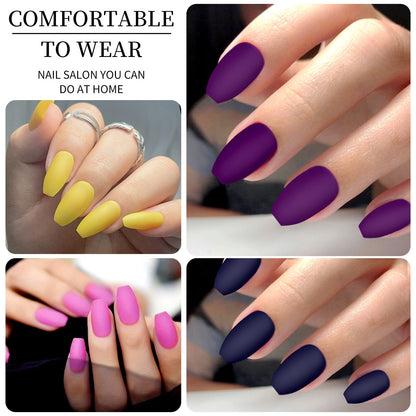 96pcs Short False Nails Tips 4 Color Medium Square Press On Nails