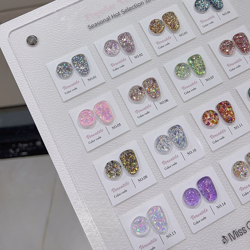 Miss Gooey 16 Colors Glitter Gel Nail Polish Kit 8ml/pcs (with White Display Board)