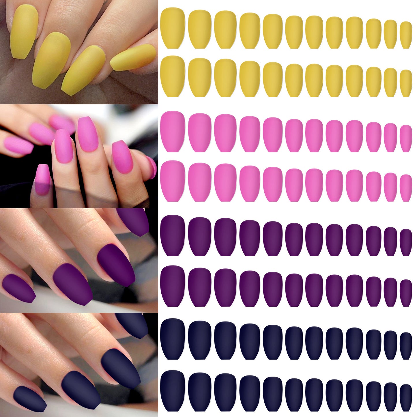 96pcs Short False Nails Tips 4 Color Medium Square Press On Nails