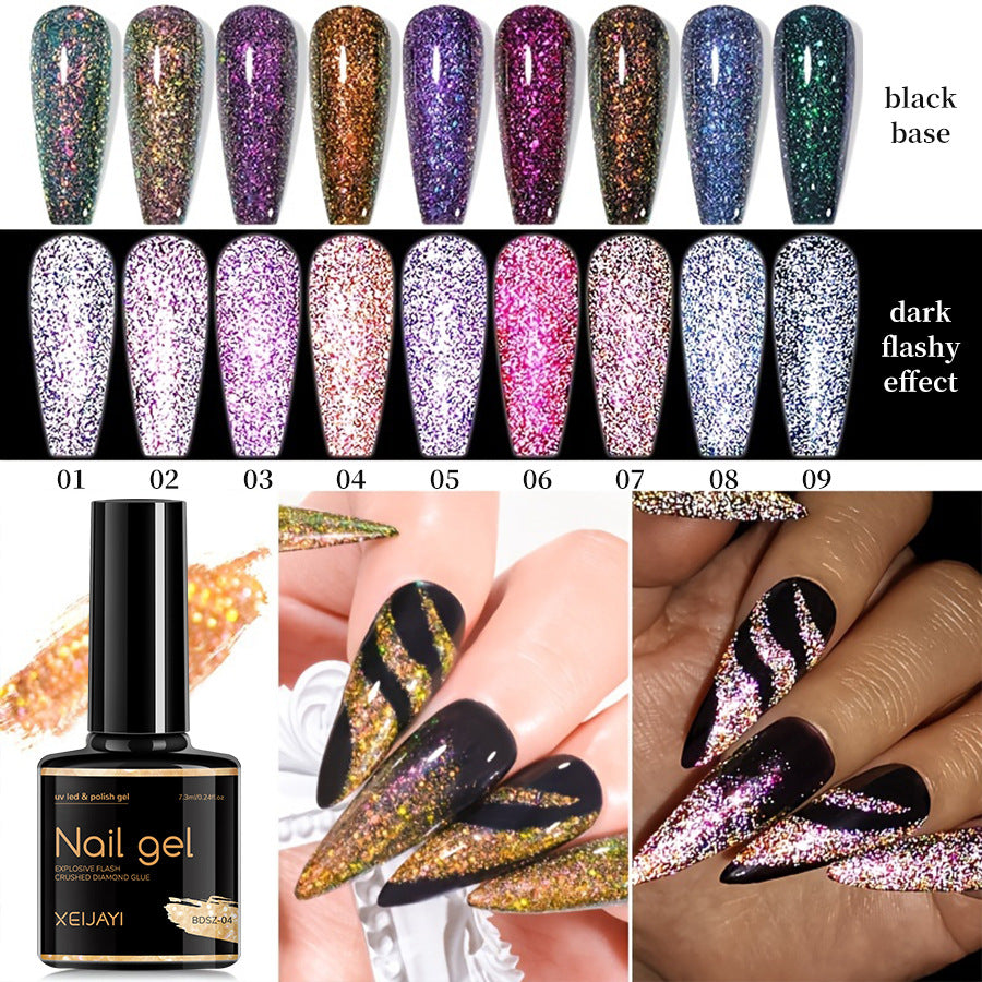 XEIJAYI Giltter Diamond Nail Gel Polish Of 9 Colors Set Soak Off UV Gel Polish 7.3ml/pcs