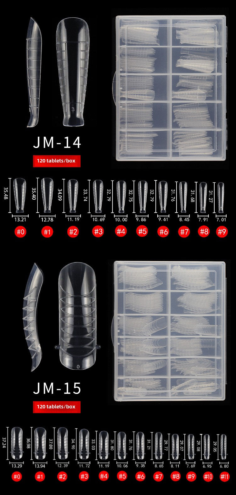 120PCS Nail Dual Forms 15 Size Extension Acrylic Nail Molds Sets