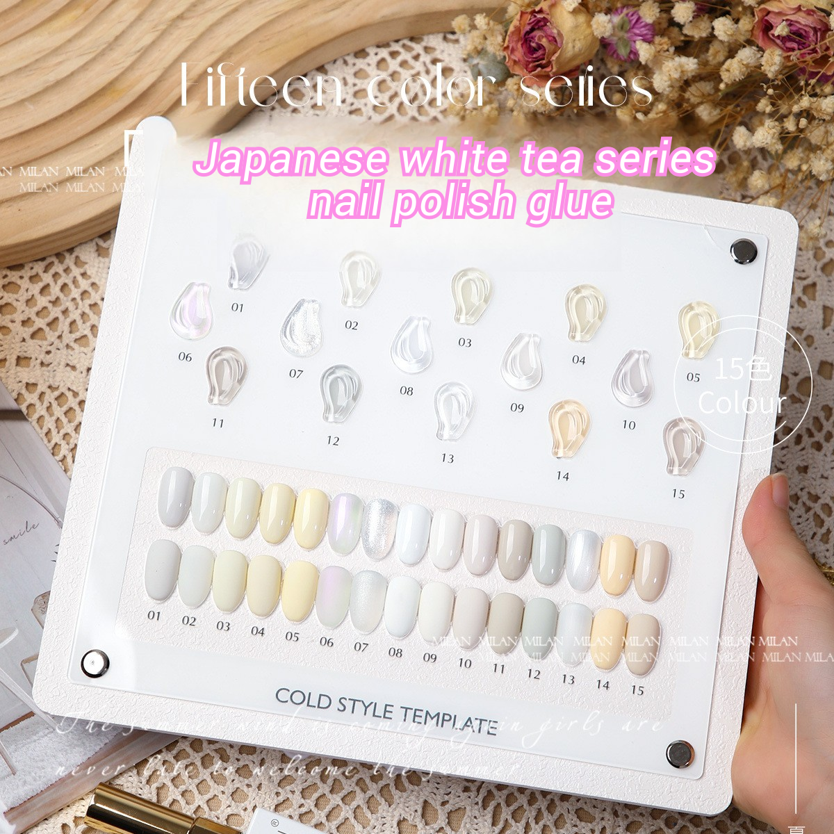 MILAN 15 Colors White Gel Nail Polish Kit 15ml/pcs (with Display Board)