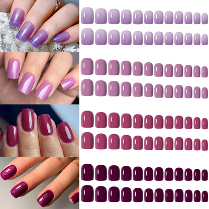96pcs Short False Nails Tips 4 Color Medium Square Press On Nails