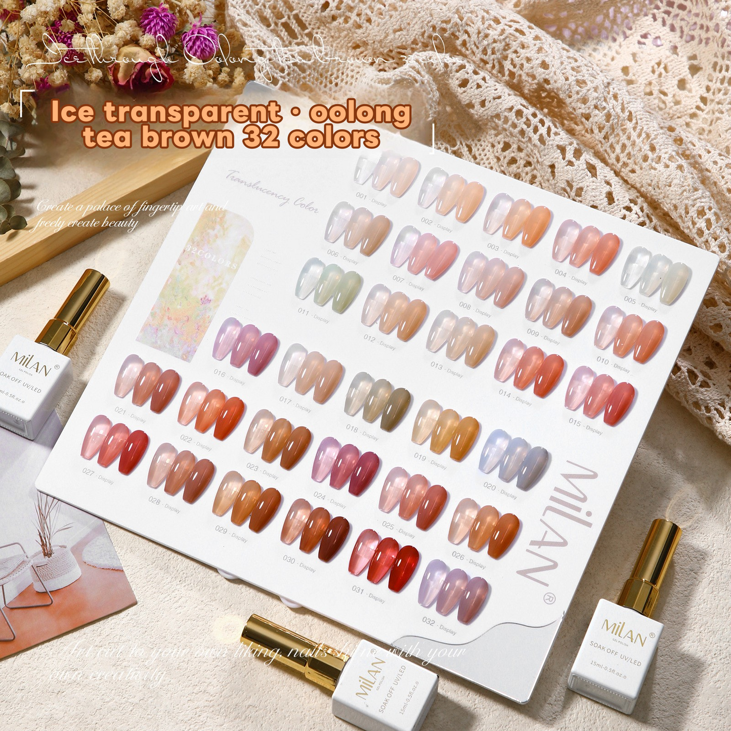 MILAN 32 Colors Gel Nail Polish Kit 15ml/pcs (with Display Board)