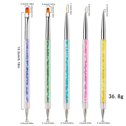 5Pcs/Set 2 in 1 Double Head Nail Art Dotting Pen Liner Brushes