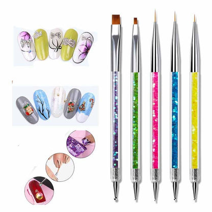5Pcs/Set 2 in 1 Double Head Nail Art Dotting Pen Liner Brushes